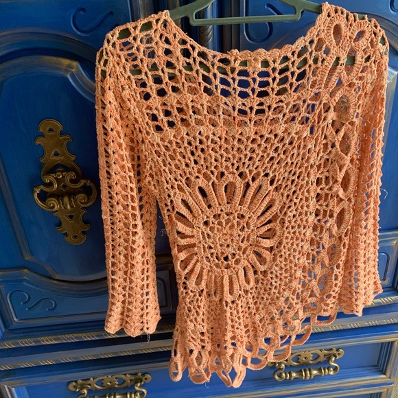 Boston Proper Open Crochet Top Small Sweater Pink - Picture 3 of 3